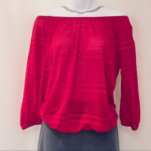 Ann Taylor Tops - Ann Taylor Cherry Red Sheer 3/4 Sleeve Top